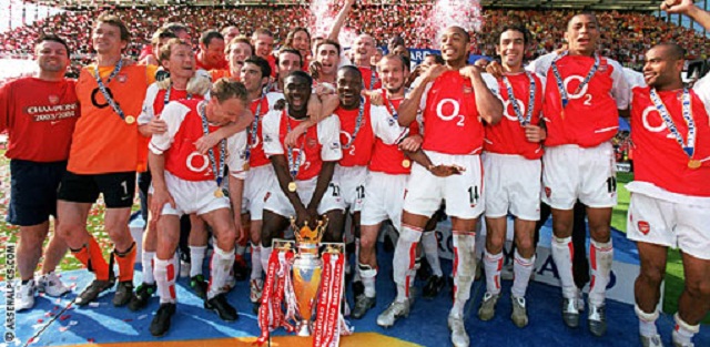 The Arsenal of Arsene Wenger went the whole season unbeaten in the very competitive English Premier league.  Henry, Ljungberg and Pires  and Vieira were the big names with Marc Overmars