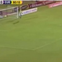 Alex Colon, playing for Ecuadorian side Deportivo Quito, scores a breathtaking goal from the halfway line.